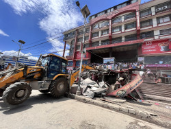 Balen Shah goes around town with bulldozer (Photo Gallery)